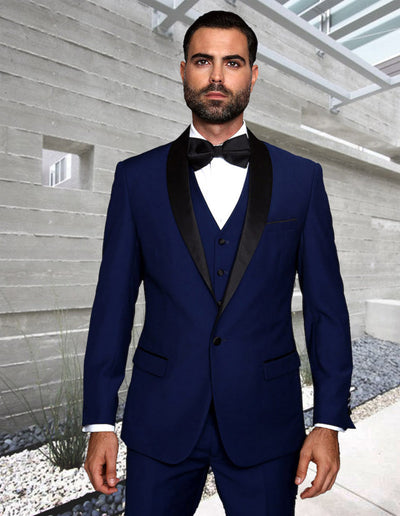 Mens Wool One Button Modern Fit Vested Shawl Prom Tuxedo in Sapphire Blue 1 TUX-SH_SAPPHIRE_36S  - from alligatorwarehouse.com