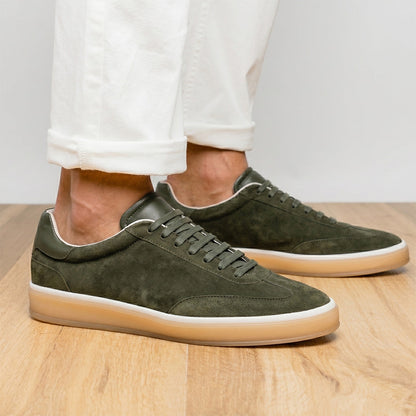 Zelli Gotti Suede and Leather Sneaker in Olive | Refined Sport Style