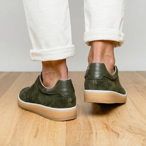 Zelli Gotti Suede and Leather Sneaker in Olive | Refined Sport Style
