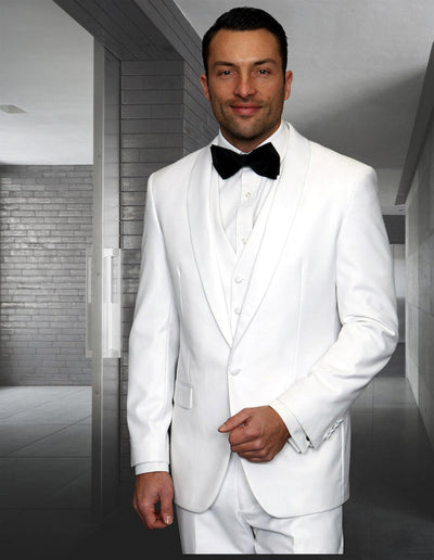 Mens Wool One Button Modern Fit Vested Shawl Prom Tuxedo in White 1 TUX-SH_WHITE_38S  - from alligatorwarehouse.com