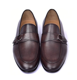 Corrente 6628 Leather Slip-On Side Buckle Loafer - Brown - Image 3