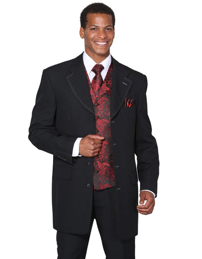 Mens 4 Button Wide Notch Lapel Fashion Black and Red Suit 1 DH-9408  - from alligatorwarehouse.com