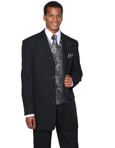 Mens 4 Button Wide Notch Lapel Fashion Black Suit 1 ZS-2911  - from alligatorwarehouse.com