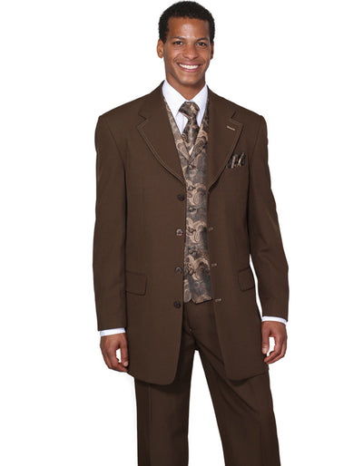 Mens 4 Button Wide Notch Lapel Fashion Brown Suit 1 8N-5913  - from alligatorwarehouse.com