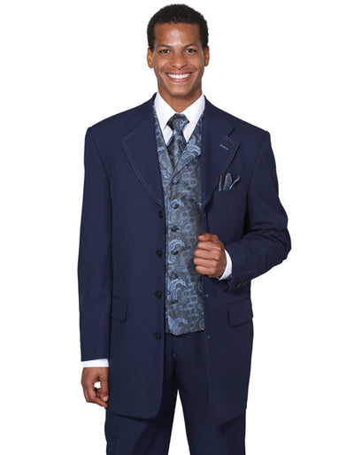 Mens 4 Button Wide Notch Lapel Fashion Navy Suit 1 8H-4623  - from alligatorwarehouse.com