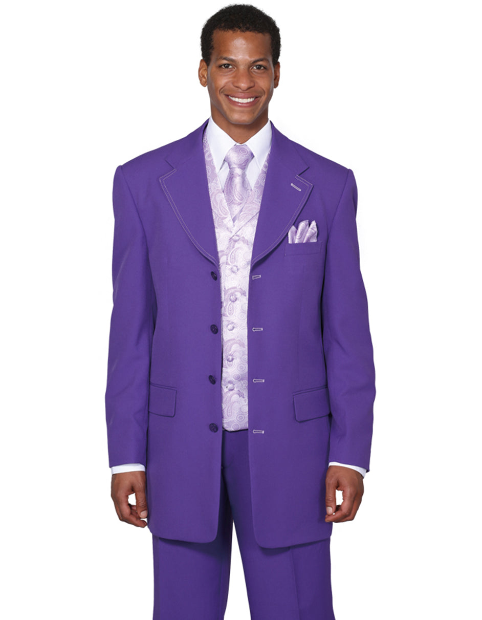 Mens 4 Button Wide Notch Lapel Fashion Purple Suit 1 UO-1231  - from alligatorwarehouse.com