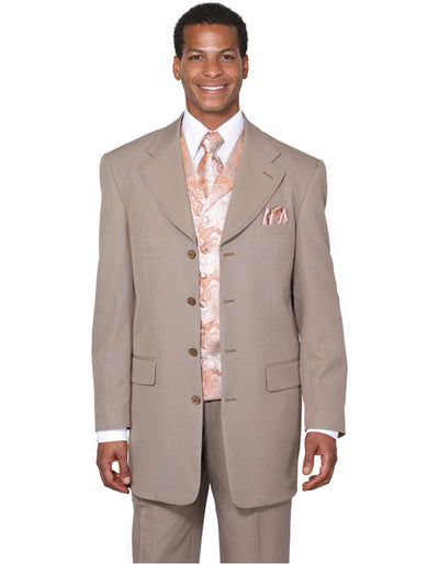 Mens 4 Button Wide Notch Lapel Fashion Tan Suit 1 5Y-2475  - from alligatorwarehouse.com