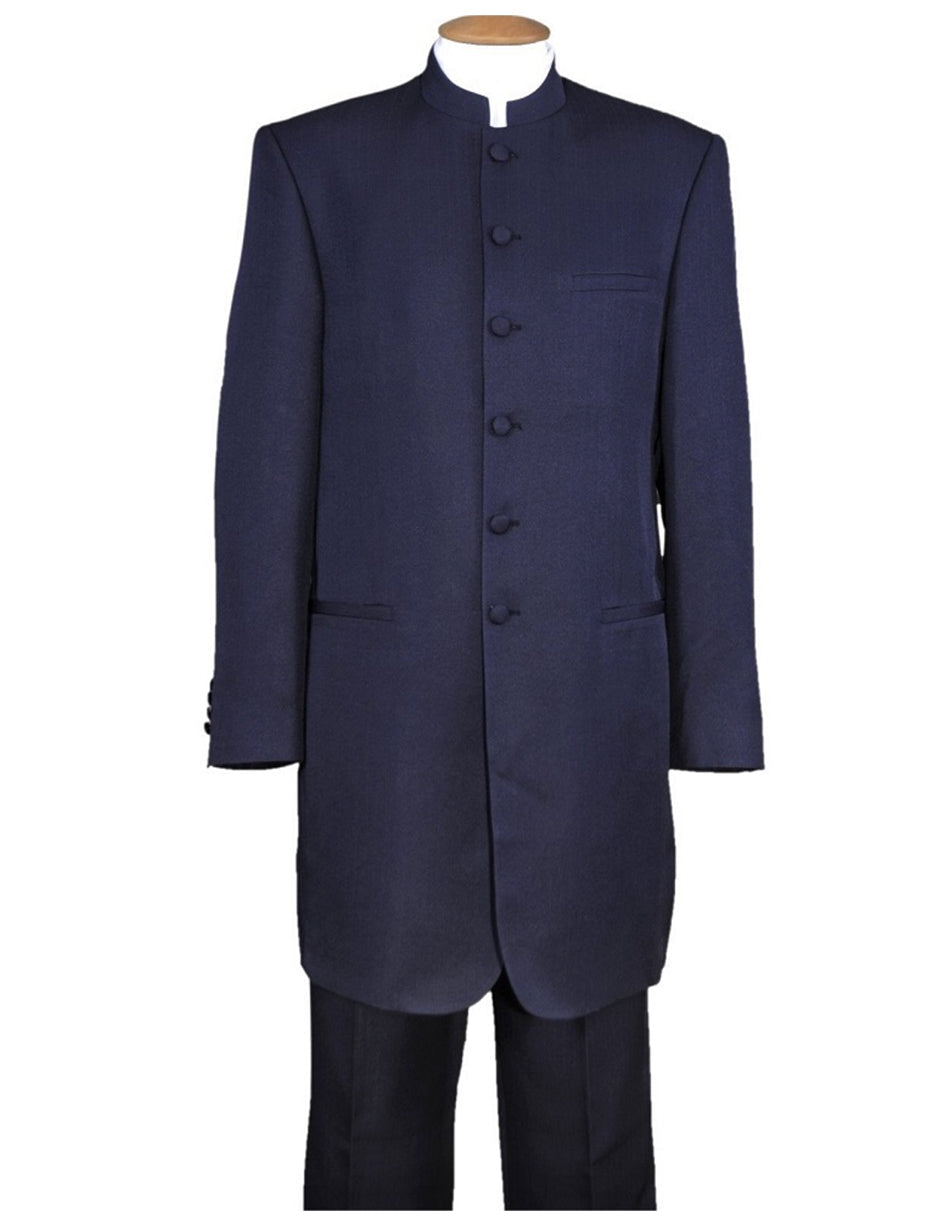 Mens 6 Button Long Style Mandarin Collar tuxedo in Navy