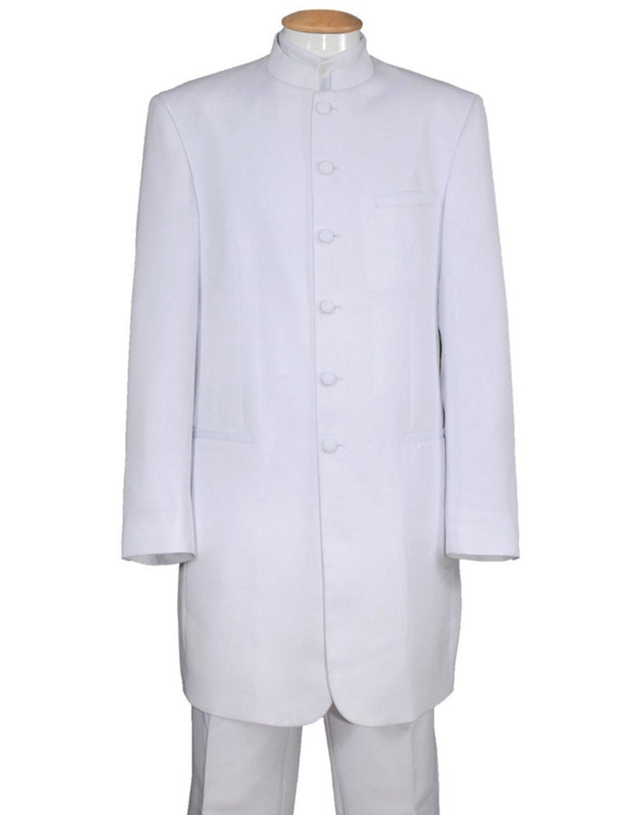 Mens 6 Button Long Style Mandarin Collar tuxedo in White