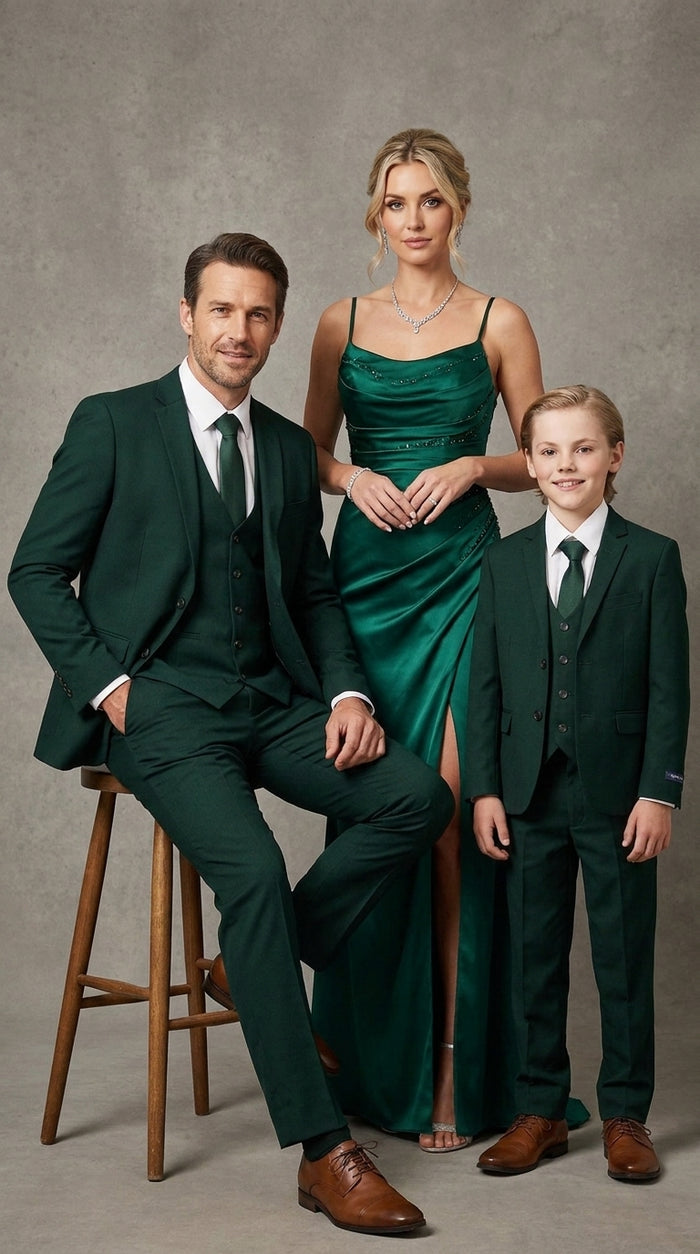 Dad & Son Matching Dark Green 3-Piece Suits – Father and Son Wedding Formal Suits