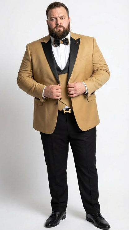 Men's Dark Camel Tan Khaki and Black Great Gatsby Tuxedo Suit – Vintage 1920s Formal Wedding, Party and Event Wear