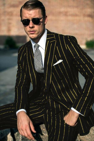 Mens 2 Button Vested 3 Piece Gangster Bold Pinstripe Suit in Burgundy 9 NO-8532  - from alligatorwarehouse.com