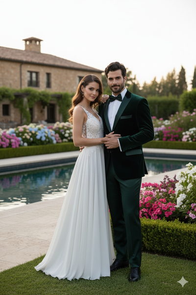 Men’s Dark Green Velvet Tuxedo Dinner Jacket – Slim Fit Formal Blazer with Satin Peak Lapel Lape 3   - from alligatorwarehouse.com