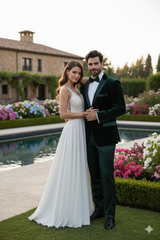 Men’s Dark Green Velvet Tuxedo Dinner Jacket – Slim Fit Formal Blazer with Satin Peak Lapel Lape