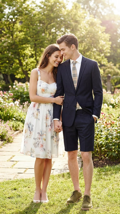 Men’s Dark Navy Blue Pinstripe or Black Pinstripe  Summer Business Suit with Shorts Pants Set – Sport Coat Style Formal and Casual Outfit