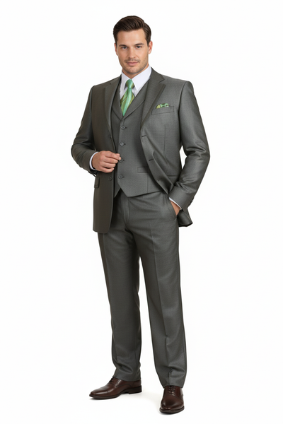 Men’s Olive Green 3-Piece Suit – Classic Fit with Vest and Tie Pleated Pants Three Buttons 6   - from alligatorwarehouse.com