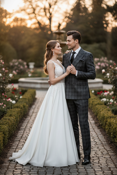 Men’s Charcoal Plaid Double-Breasted Suit –  Tailored Pants Windowpane Pattern By Rossiman 2   - from alligatorwarehouse.com