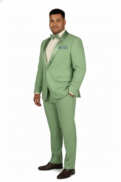 Men’s Mint Green Tuxedo – 2-Piece Formal Suit with Satin Shawl Lapel and Matching Bow Tie in  Sage Green 3   - from alligatorwarehouse.com