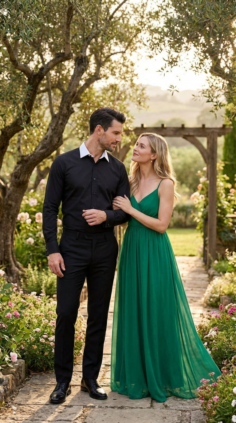 Men’s Black Dress Shirt with White Contrast Collar | French Cuff Cotton Poplin Formal Button-Up Shirt