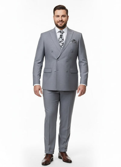 Mens Grey Tone on Tone Double-Breasted Suit – Classic Slim Fit 2 Piece Formal Business Gray Shadow Stripe 6   - from alligatorwarehouse.com