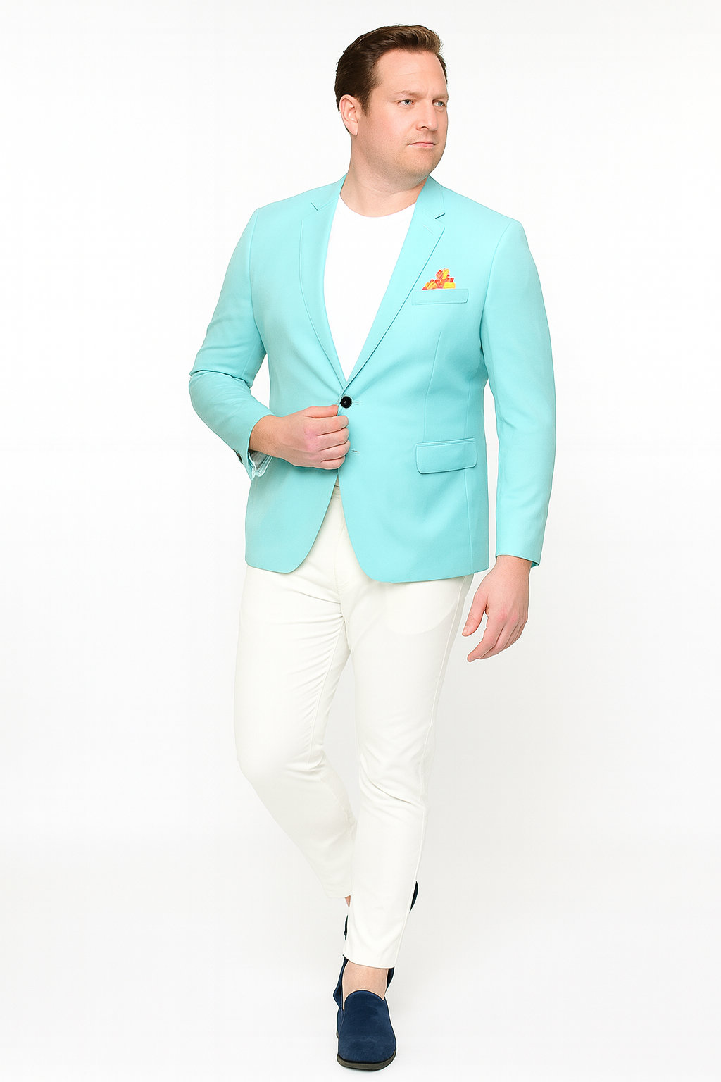 Men’s Aqua Blazer – Slim Fit One Button Suit Jacket with Stylish Floral Inner Lining - Light Turquoise 6   - from alligatorwarehouse.com