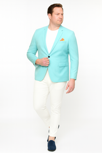 Men’s Aqua Blazer – Slim Fit One Button Suit Jacket with Stylish Floral Inner Lining - Light Turquoise 6   - from alligatorwarehouse.com