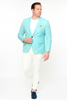Men’s Aqua Blazer – Slim Fit One Button Suit Jacket with Stylish Floral Inner Lining - Light Turquoise 6   - from alligatorwarehouse.com