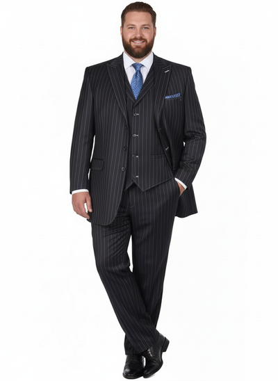 Men’s Three Button Suits -  Navy Blue Pinstripe Three-Piece Suit – Classic Business and Formal Wear with Tailored Fit 2   - from alligatorwarehouse.com