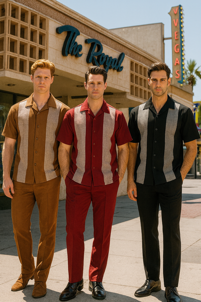 Men’s Cognac Tan Two-Piece Outfit – Short Sleeve Button-Up Shirt and Pants Set 6   - from alligatorwarehouse.com