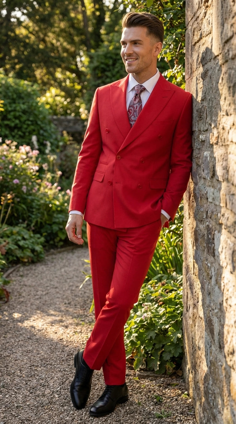 Vitali Red Double Breasted Suit – Men’s 2 Piece Formal Suit for Wedding, Prom and Special Events Modern Fit