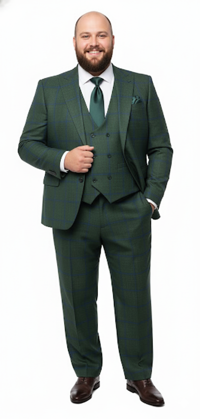 Men’s Green Plaid 3-Piece Suit – Classic Check Slim Fit Suit for Weddings, Church, and Formal By Rossiman 3   - from alligatorwarehouse.com