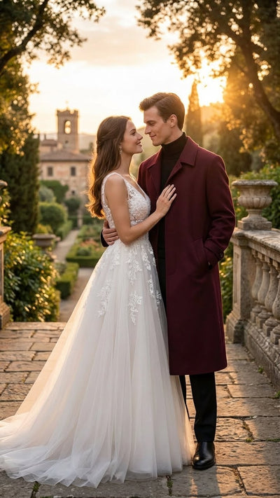 Men’s Full-Length Burgundy Overcoat – Microfiber 4 season fabric  Long Formal Coat with Classic Tailored Maxi Duster Coat 3   - from alligatorwarehouse.com