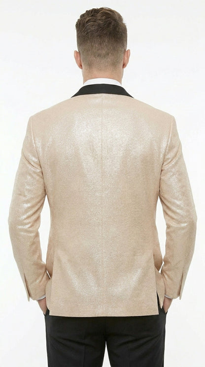 Men’s Gold Blazer with Black Lapel – Elegant Gold Formal Blazer Jacket for Wedding, Prom, Tuxedo in champagne Color