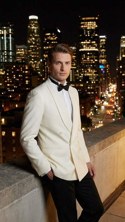 Men’s Ivory Double-Breasted Shawl Lapel Tuxedo Jacket | Premium Formal Dinner Jacket for Weddings and Black-Tie Events 8   - from alligatorwarehouse.com
