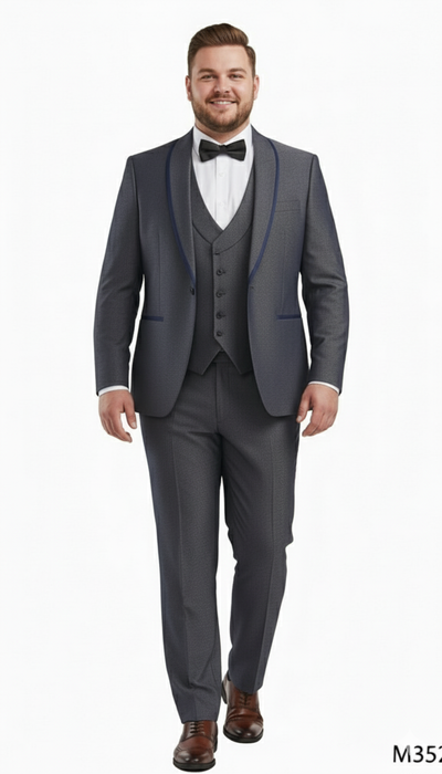Men’s Charcoal Gray with blue Trim Slim Fit 3-Piece Suit – Modern Wedding and Business Formal Tuxedo Set 1   - from alligatorwarehouse.com