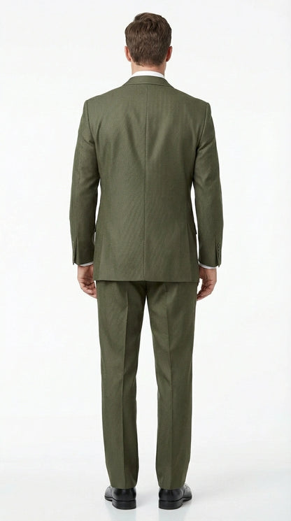 Men’s Olive Green Tuxedo With Trim Collar – Formal Wedding, Prom Suit Modern Fit