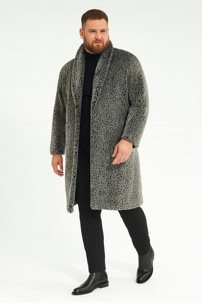 Men’s Luxury Long Grey Faux Fur Coat – Winter Overcoat with Animal Print Design 1   - from alligatorwarehouse.com