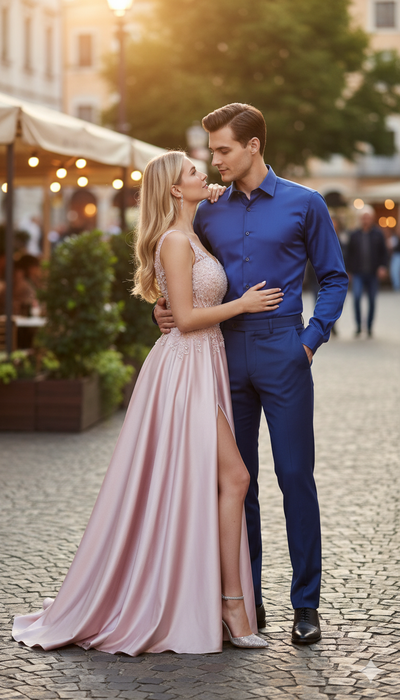 Men’s Royal Blue Satin Dress Shirt – Luxury Long Sleeve Formal Shirt for Parties, Weddings, and Business Wear 3   - from alligatorwarehouse.com