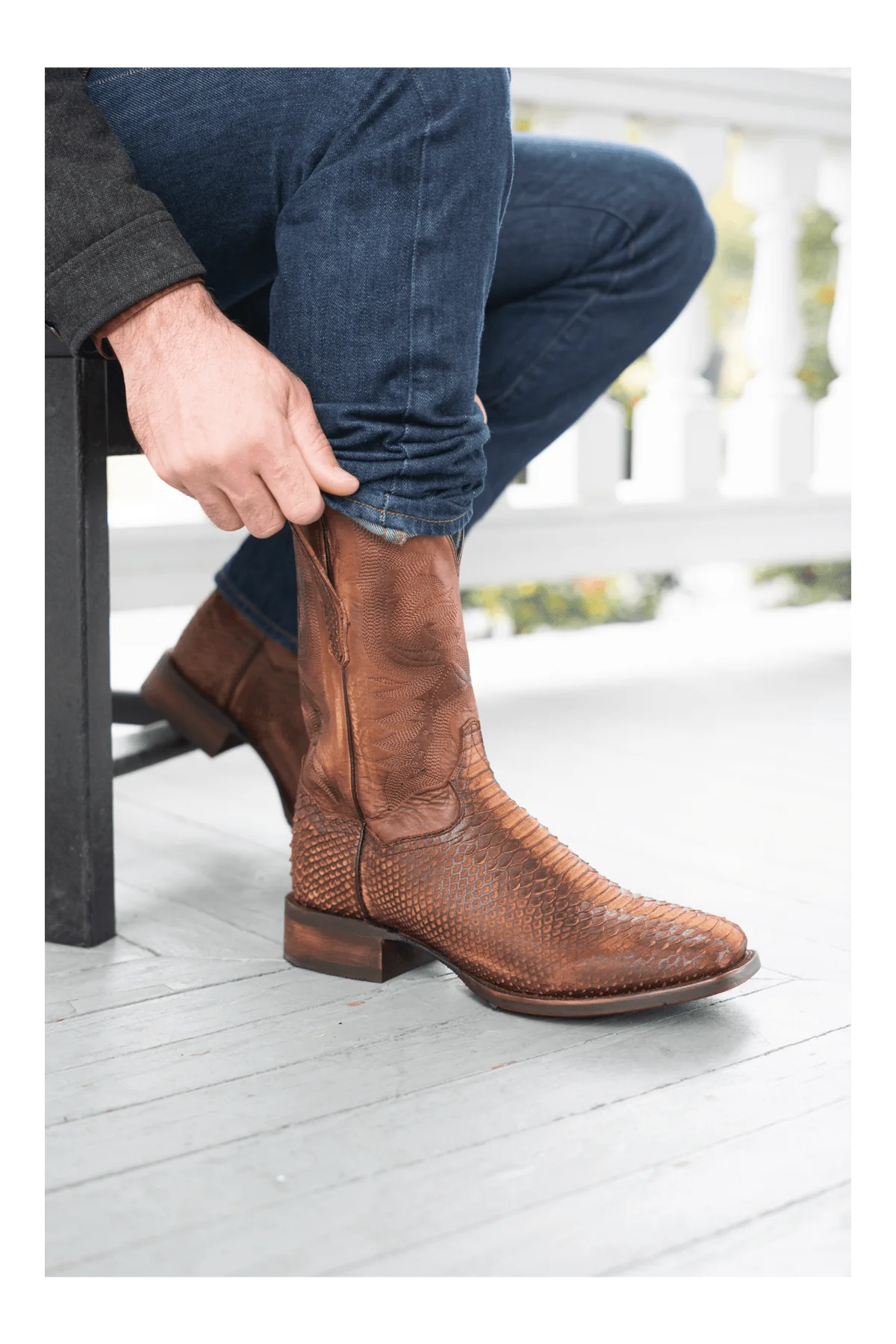 Dan Post Men's KA Python Print Leather Square Toe Boots - Brown