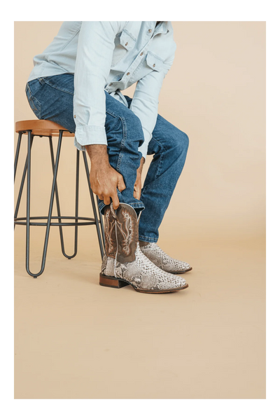 Dan Post Men's Brutus Python Snakeskin Square Toe Boots - Natural 6 DP4917_7.5_D  - from alligatorwarehouse.com