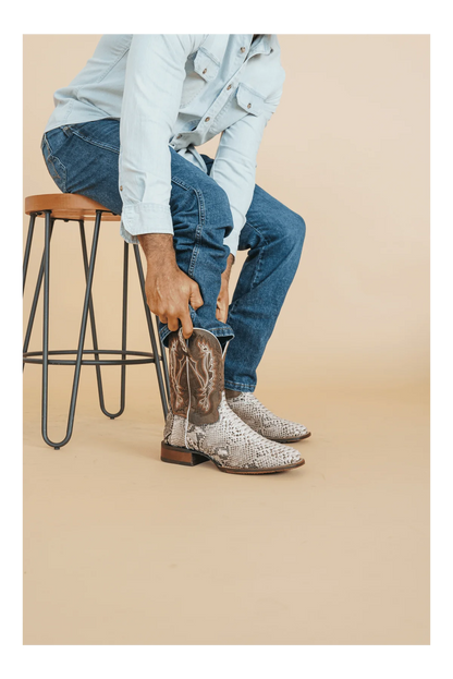 Dan Post Men's Brutus Python Snakeskin Square Toe Boots - Natural