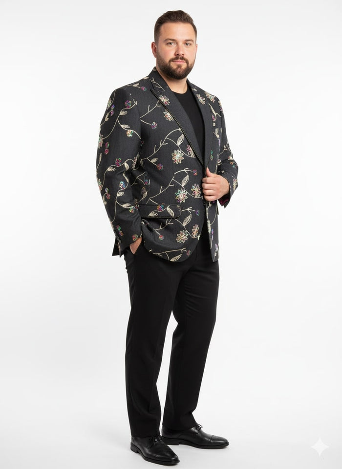 Luxury Black Floral Embroidered Blazer for Men – Designer Party and Wedding Wear Jacket