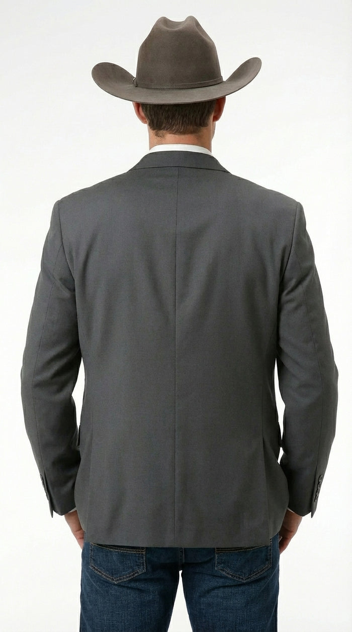 Mens Charcoal Grey Three Buttons Western Blazer – Classic Fit Cowboy Style Three Button Formal Dress Jacket