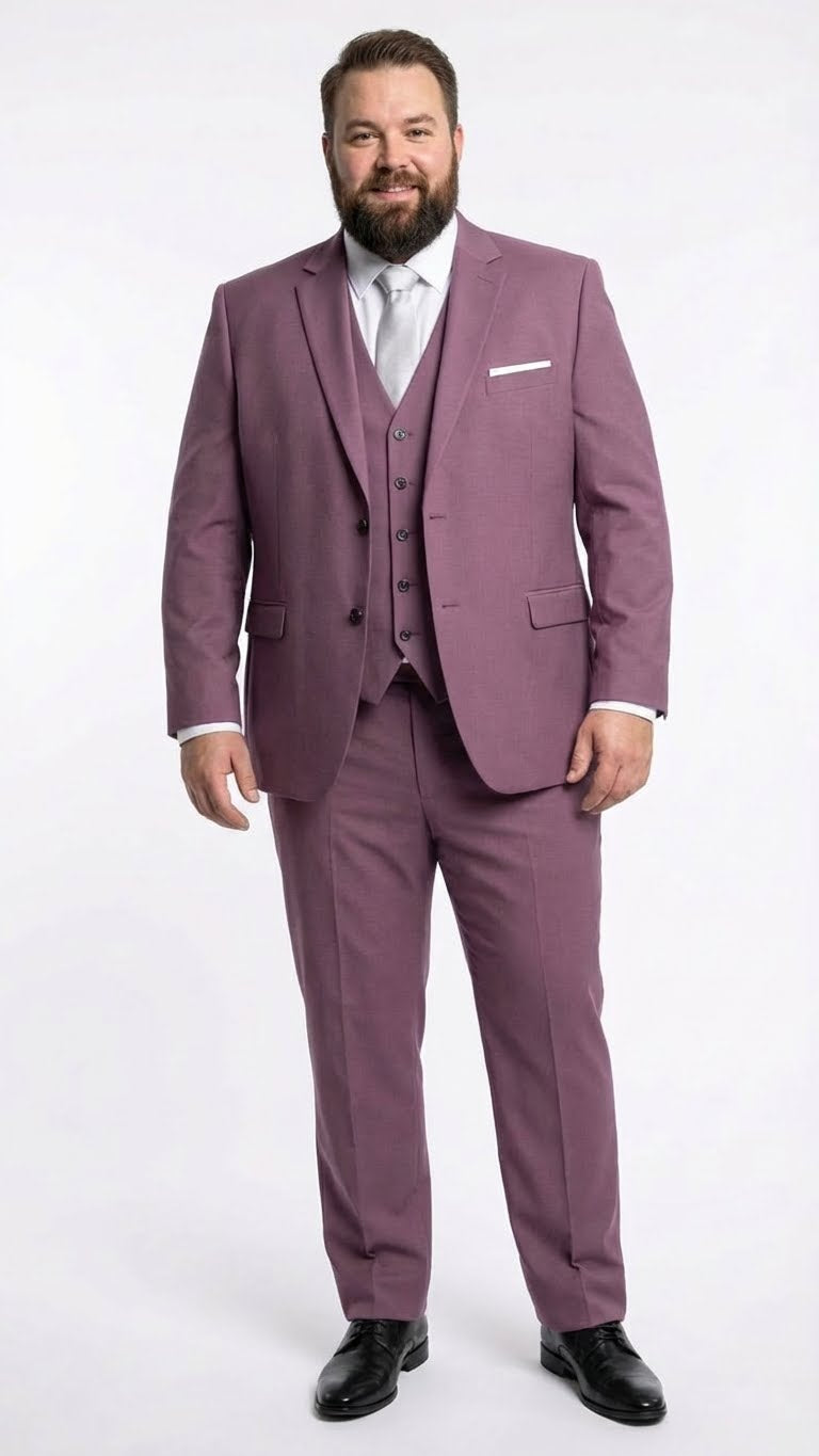 Men’s Mauve Three-Piece Suit – Slim Fit Formal Blazer, Vest, and Trousers for Weddings Rose Gold Pinkish Color