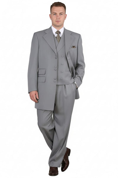 Mens Zoot Suit - Light Gray 3-Piece Suit with Vest – Classic Business and Wedding Formal Wear - 1920s Fashion 5   - from alligatorwarehouse.com