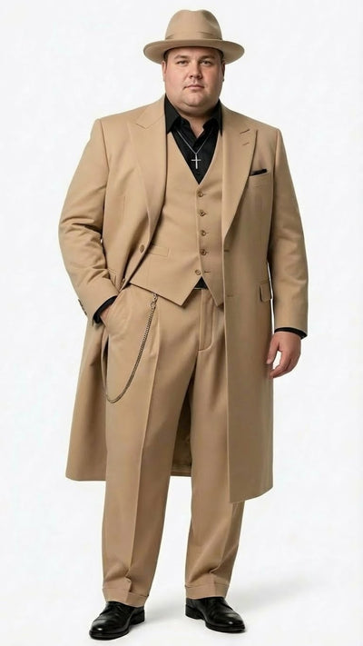 Men’s 1920s Beige Zoot Suit – Long Mafia Gangster Three-Piece Suit in Tan Khaki Color 40 inch Zuit Pachuco Suit 6   - from alligatorwarehouse.com