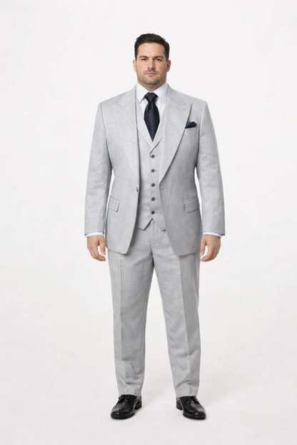 Suits With Baggy Pleated Pants - Wide Leg Pants 100% Wool - Classic Fit in Grey One Button 3 Piece Suit by Rossiman
