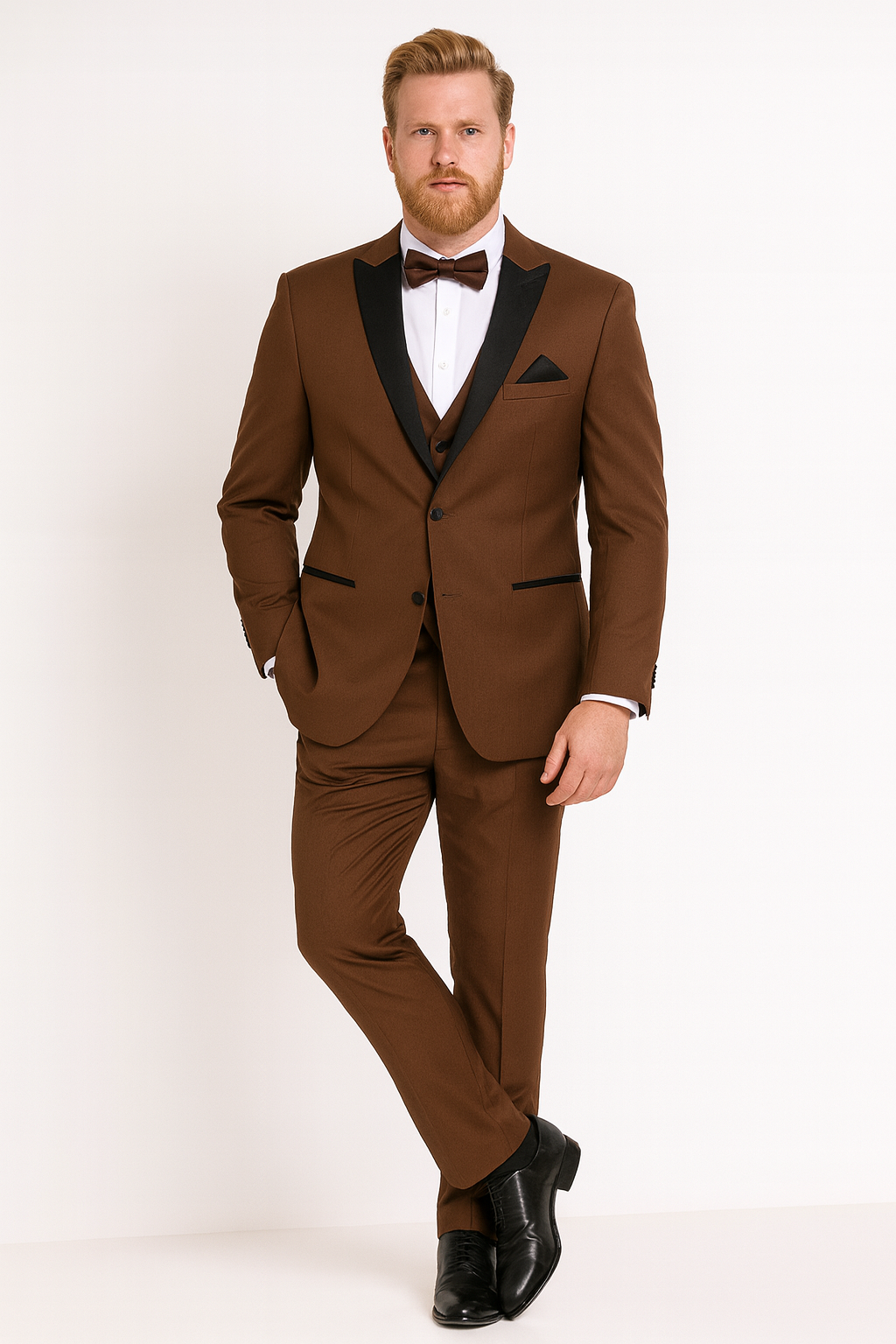 Men’s Light Brown Tuxedo Suit with Black Satin Lapel – 3 Piece Formal Wedding & Prom Outfit - Country Look 5   - from alligatorwarehouse.com