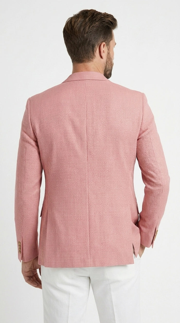 Men’s Red and white Houndstooth Summer Blazer, Lightweight Check Sport Coat for Weddings, Prom, Parties