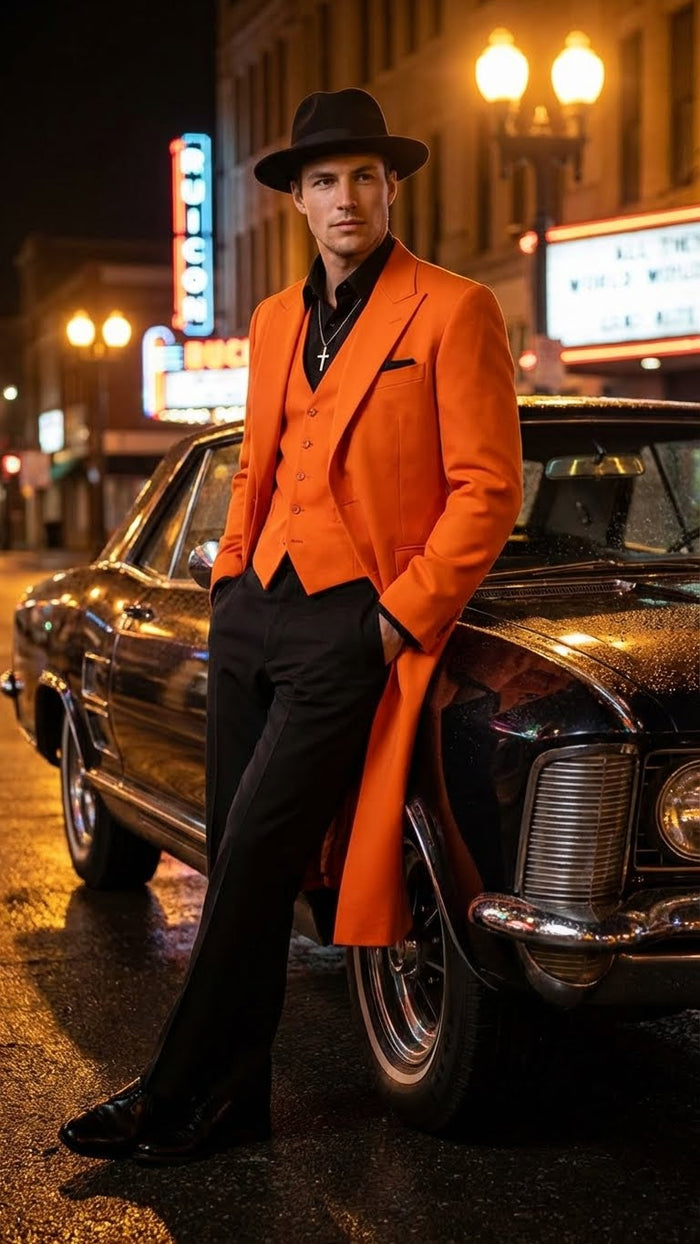 Men’s halloween Costume Orange Long Zoot Suit Set